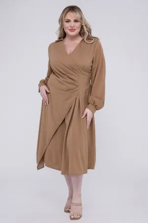 HI Curvy Plus Size Women Solid Twist Front Wrap Dress