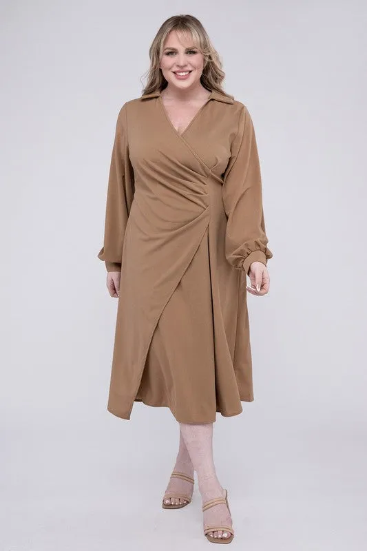 HI Curvy Plus Size Women Solid Twist Front Wrap Dress