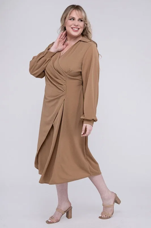 HI Curvy Plus Size Women Solid Twist Front Wrap Dress