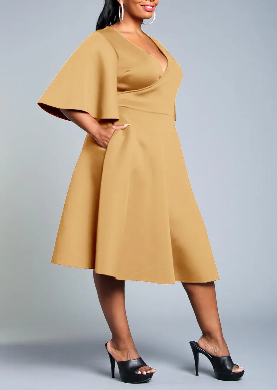 Hi Curvy Plus Size Women Wrap Fit and Flare Midi Dress