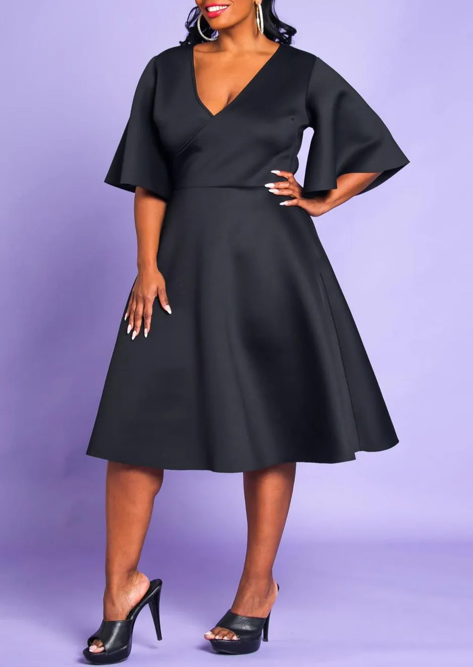 Hi Curvy Plus Size Women Wrap Fit and Flare Midi Dress