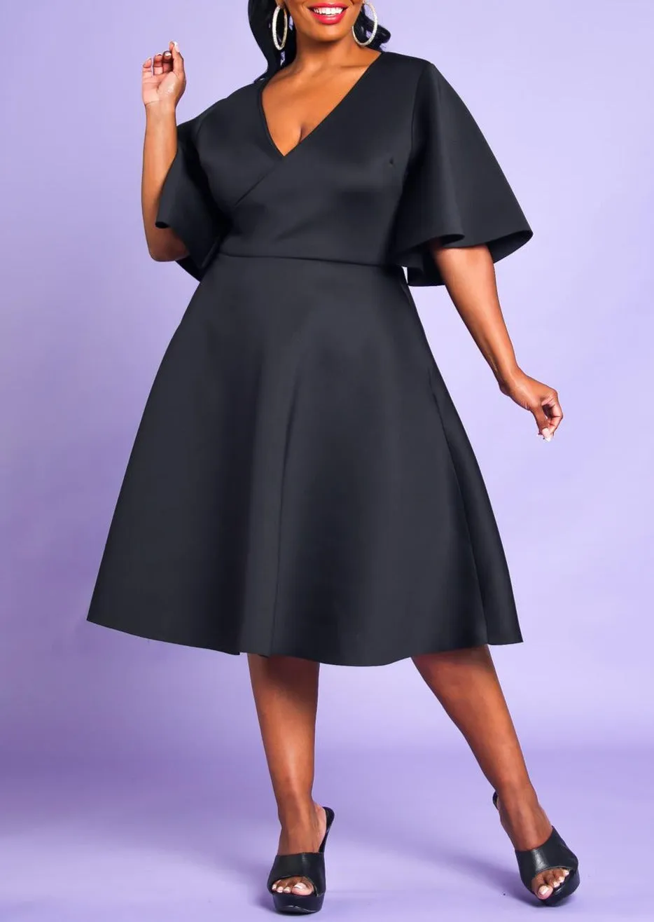 Hi Curvy Plus Size Women Wrap Fit and Flare Midi Dress