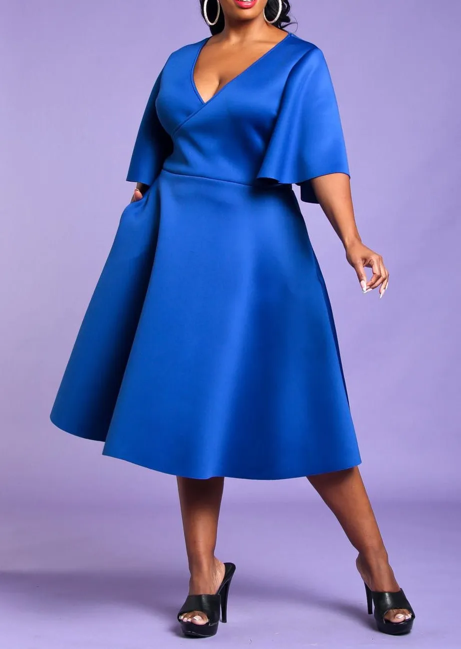 Hi Curvy Plus Size Women Wrap Fit and Flare Midi Dress