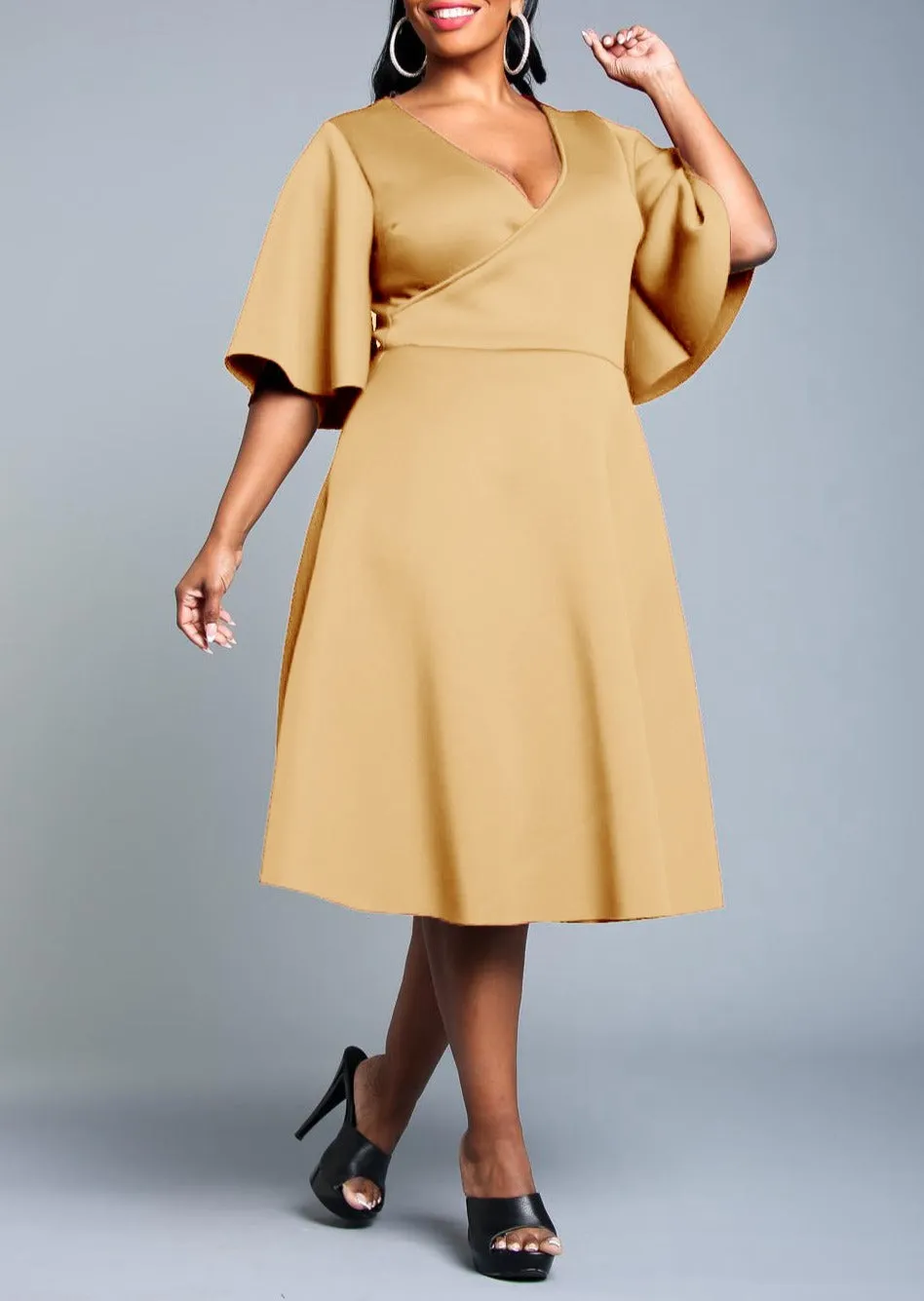 Hi Curvy Plus Size Women Wrap Fit and Flare Midi Dress