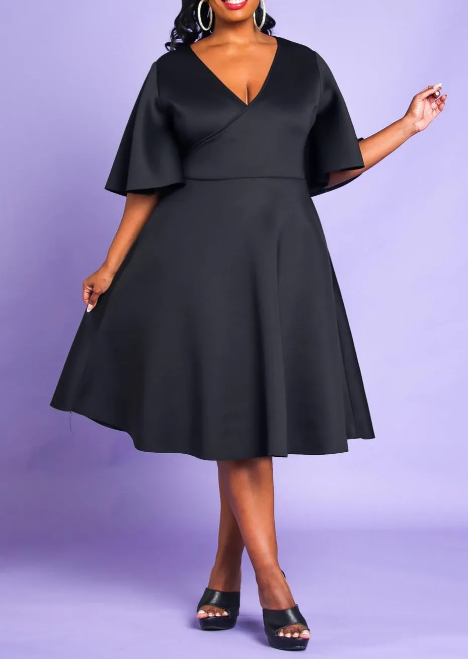 Hi Curvy Plus Size Women Wrap Fit and Flare Midi Dress