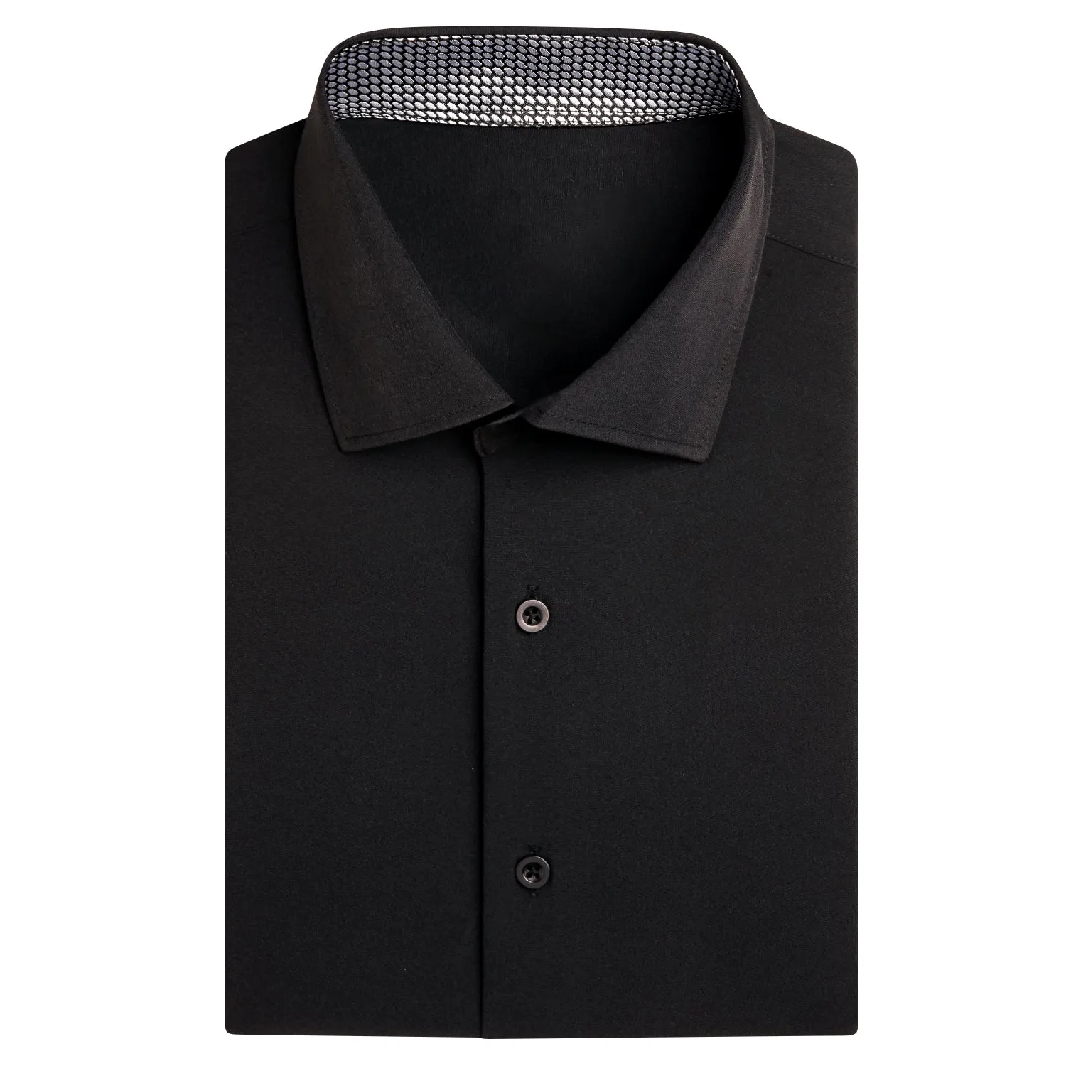 Hi-Tie Black Solid with Grey Collar Silk Men's Short Sleeve Shirt