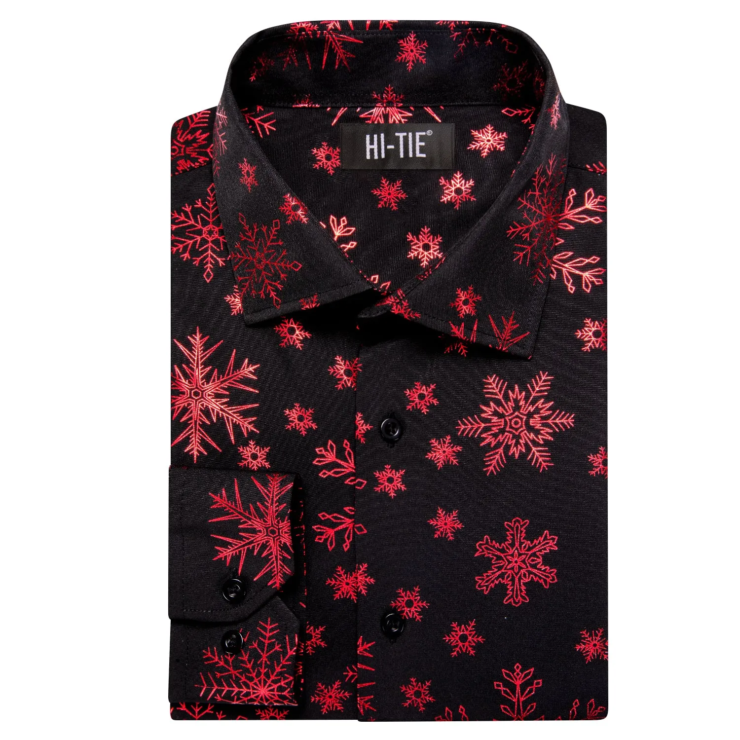 Hi-Tie Dinner Shirt Red Snowflake Men Long Sleeve Shirt Christmas