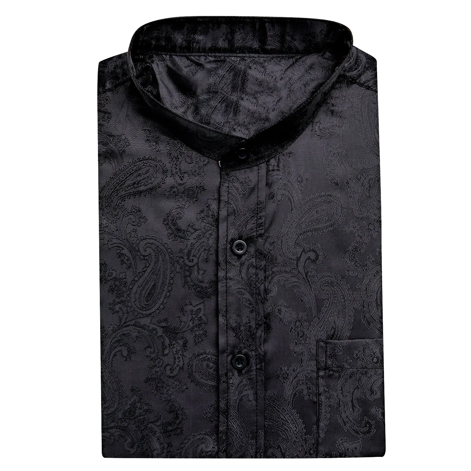 Hi-Tie Formal Top Black Jacquard Paisley Silk Men's Short Sleeve Shirt