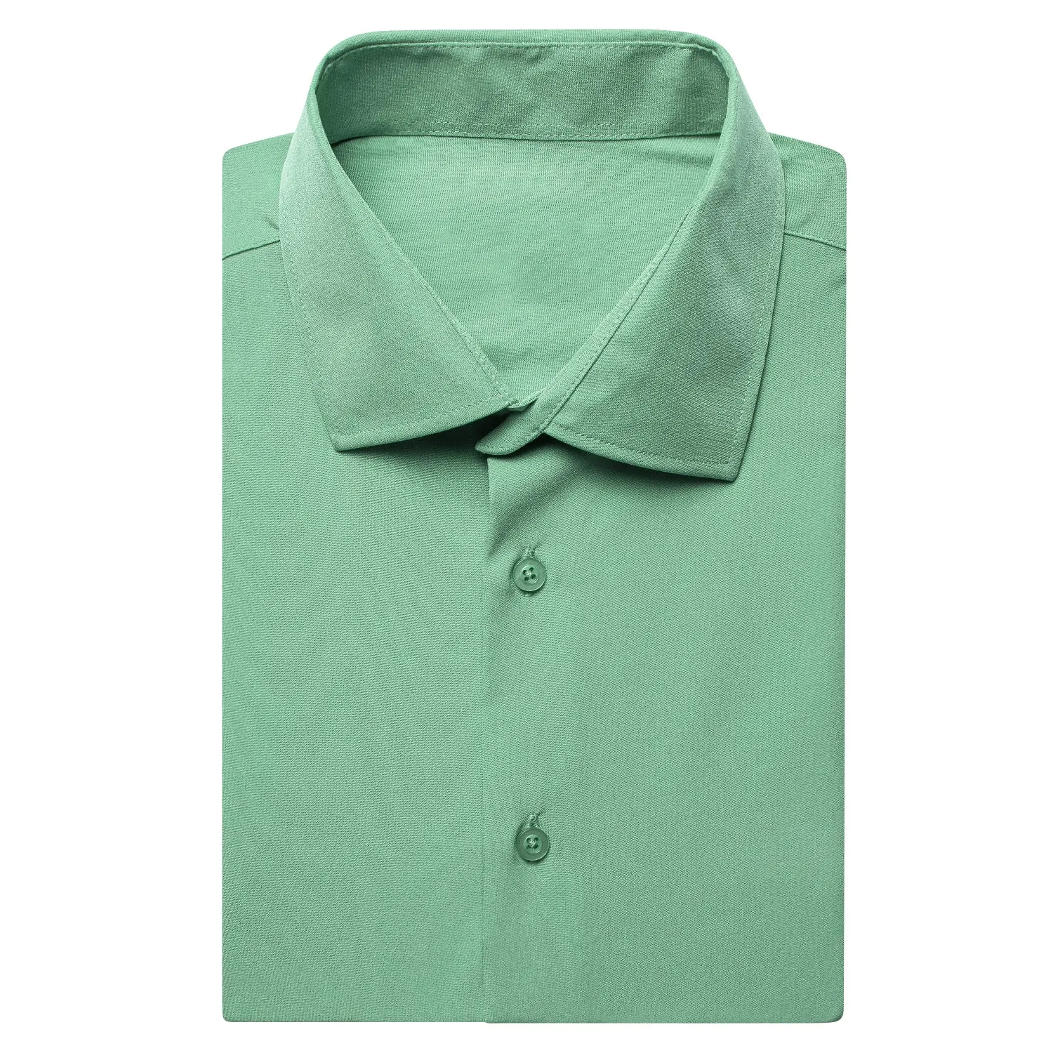 Hi-Tie Mint Green Solid Silk Men Short Sleeve Collar Shirt Summer Top