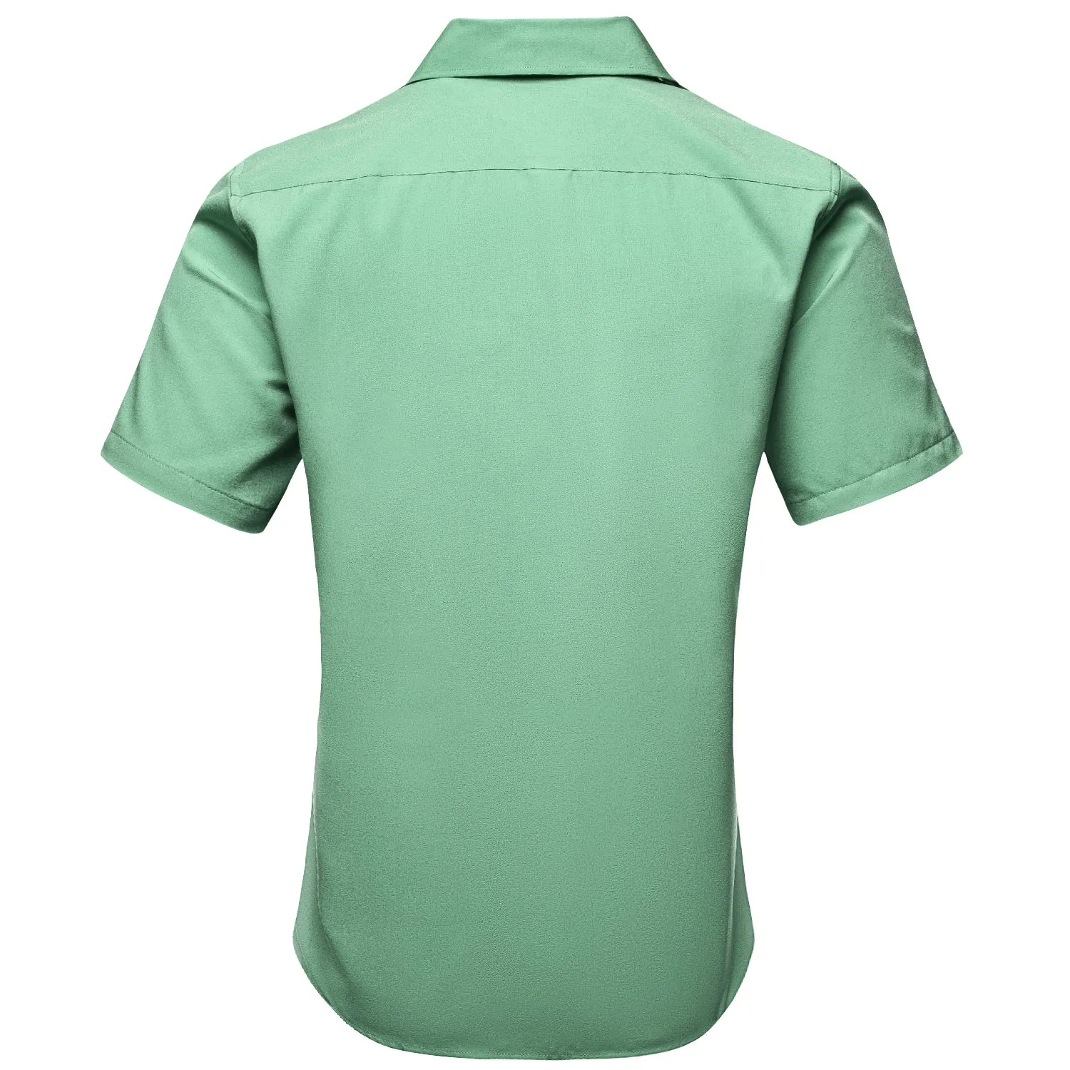 Hi-Tie Mint Green Solid Silk Men Short Sleeve Collar Shirt Summer Top