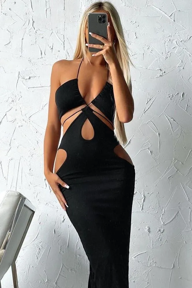 Hollow sling wrap chest long dress