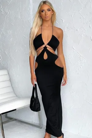 Hollow sling wrap chest long dress