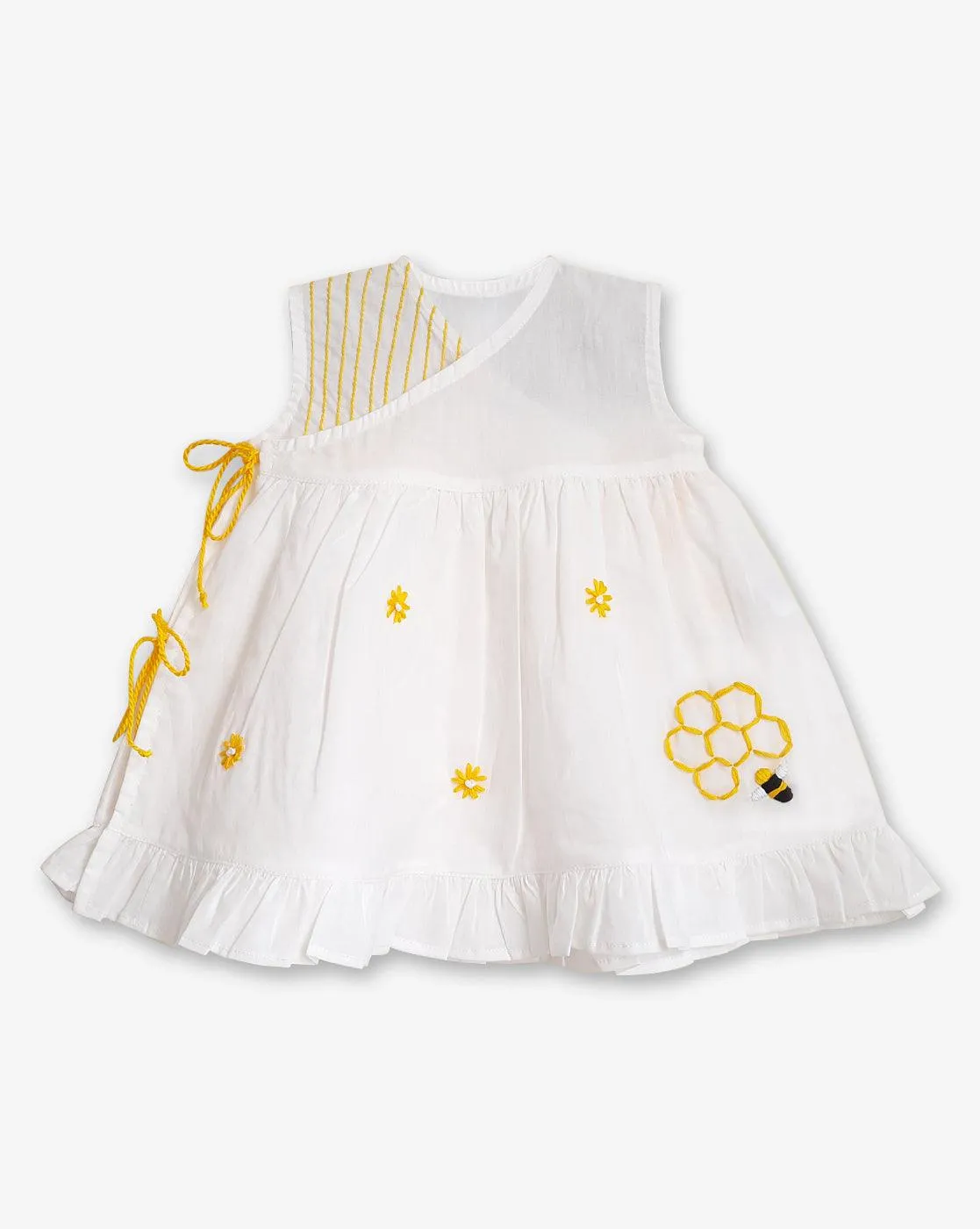 Honeycomb-Organic Cotton Hand Embroidered Girls Jhabla/Dress