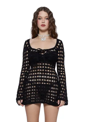 Hooked On You Crochet Dress- Black