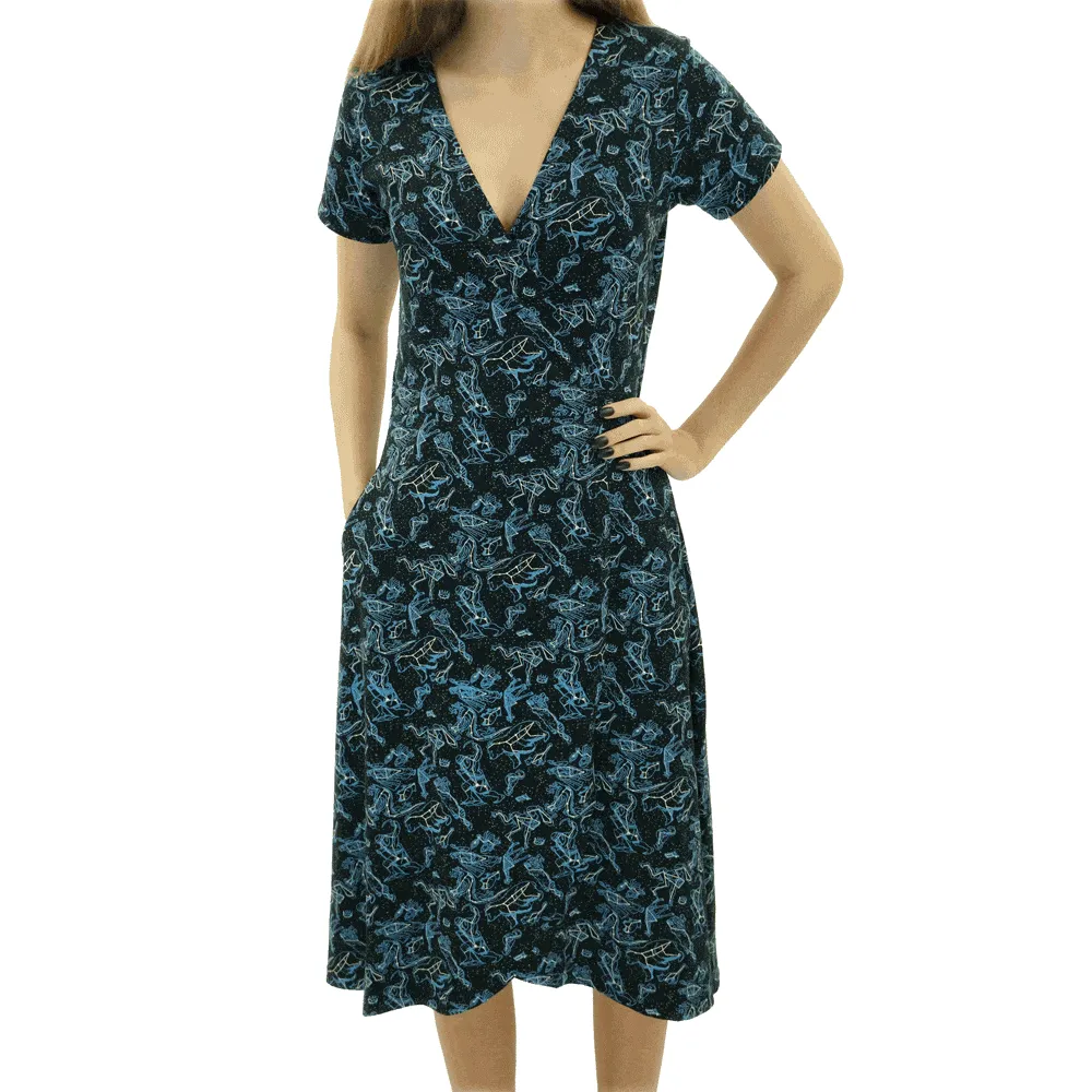 Illustrated Constellations Glow-in-the-dark Faux Wrap Grace Dress