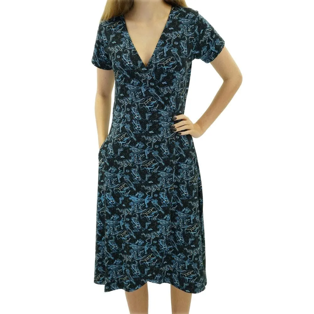 Illustrated Constellations Glow-in-the-dark Faux Wrap Grace Dress