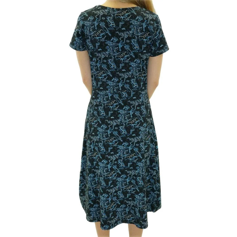 Illustrated Constellations Glow-in-the-dark Faux Wrap Grace Dress