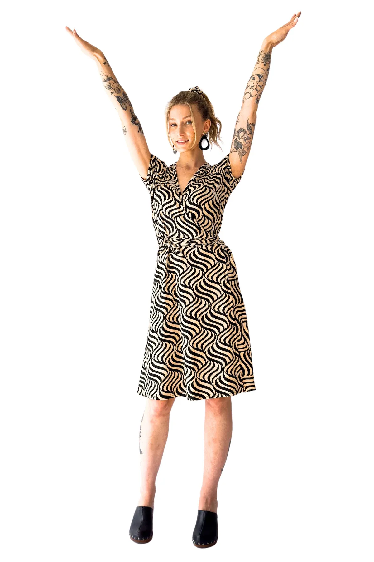 Ivory & Black Optical Print Wrap Dress