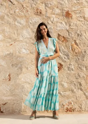 Izzy Wrap Long Dress // Benirras Print - Celeste