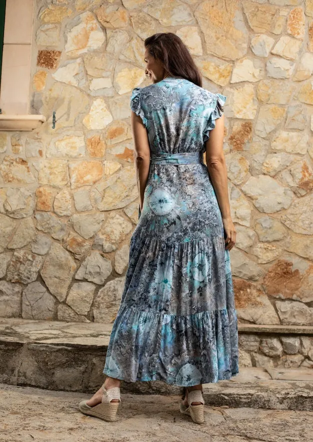 Izzy Wrap Long Dress // Bora Tie Dye - Blue