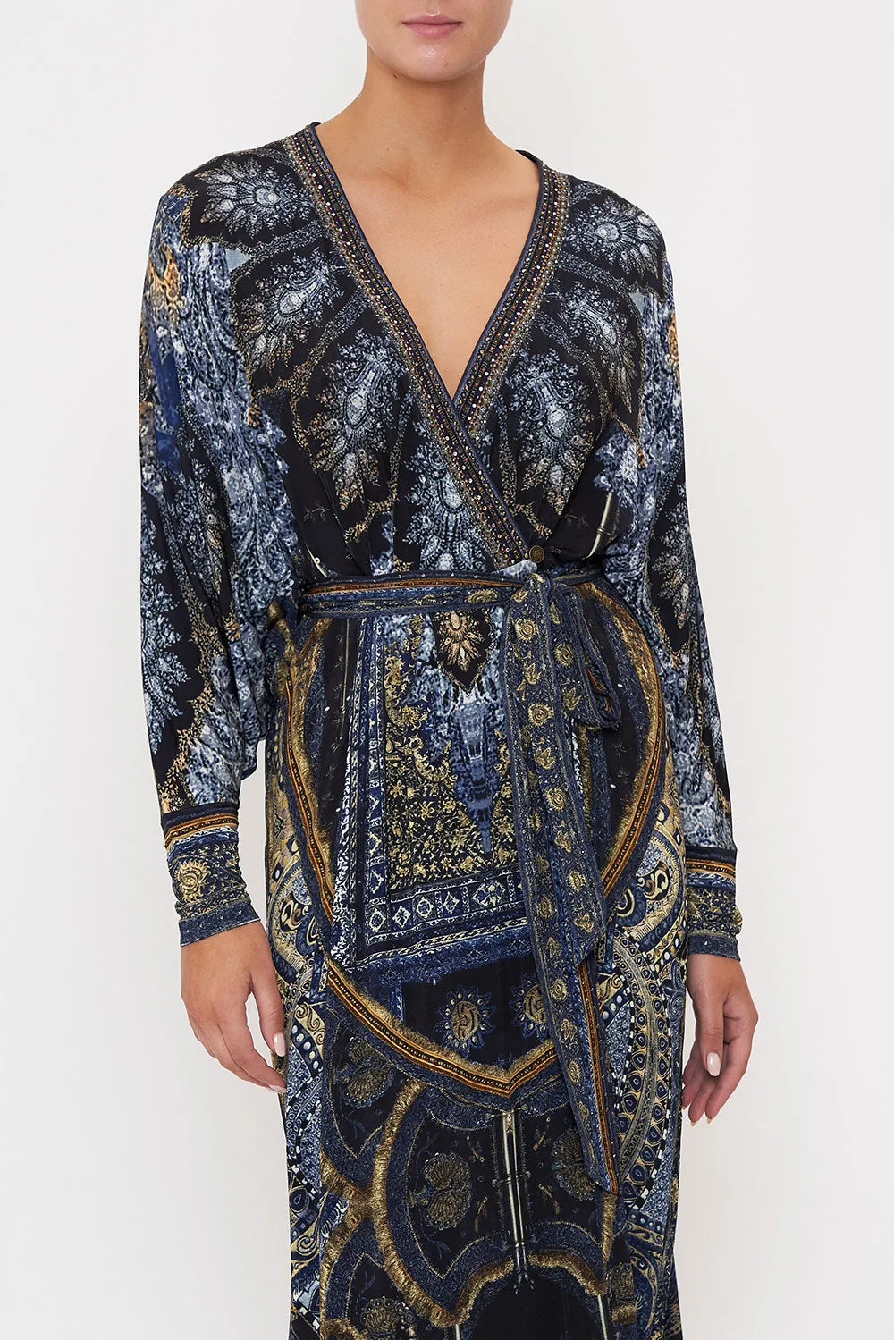 JERSEY WRAP DRESS WITH EXAGGERATED BLOUSON SLEEVE FOREVER FAMILY