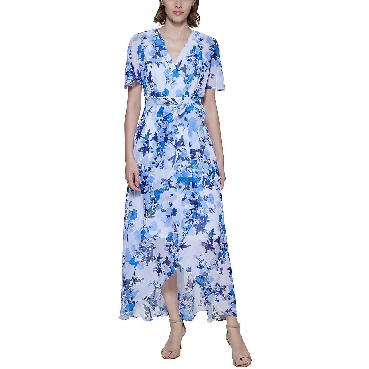 Jessica Howard Womens Floral Print Maxi Wrap Dress