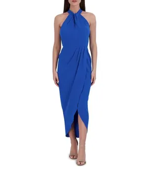 Julia Jordan Knot Halter Neck Faux Wrap Tulip Midi Dress