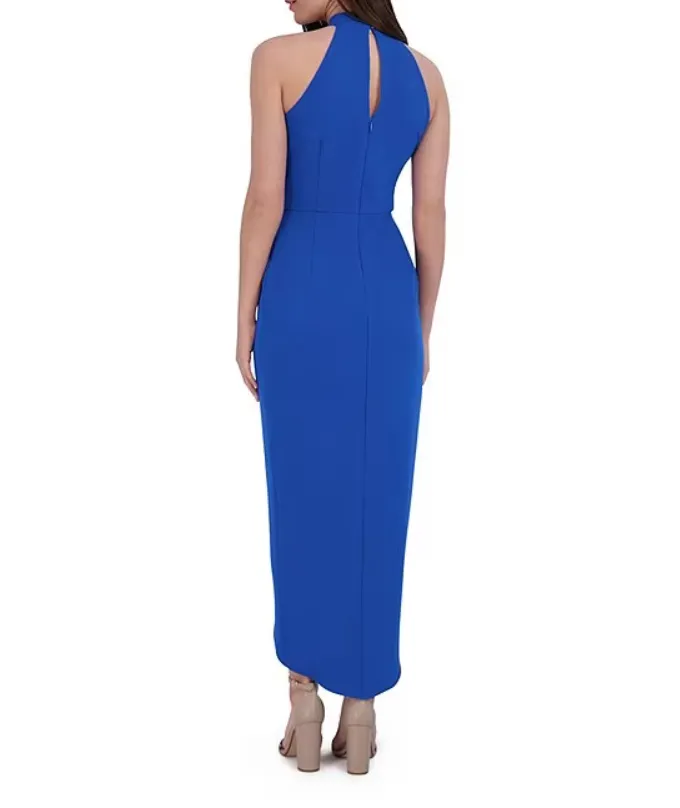 Julia Jordan Knot Halter Neck Faux Wrap Tulip Midi Dress