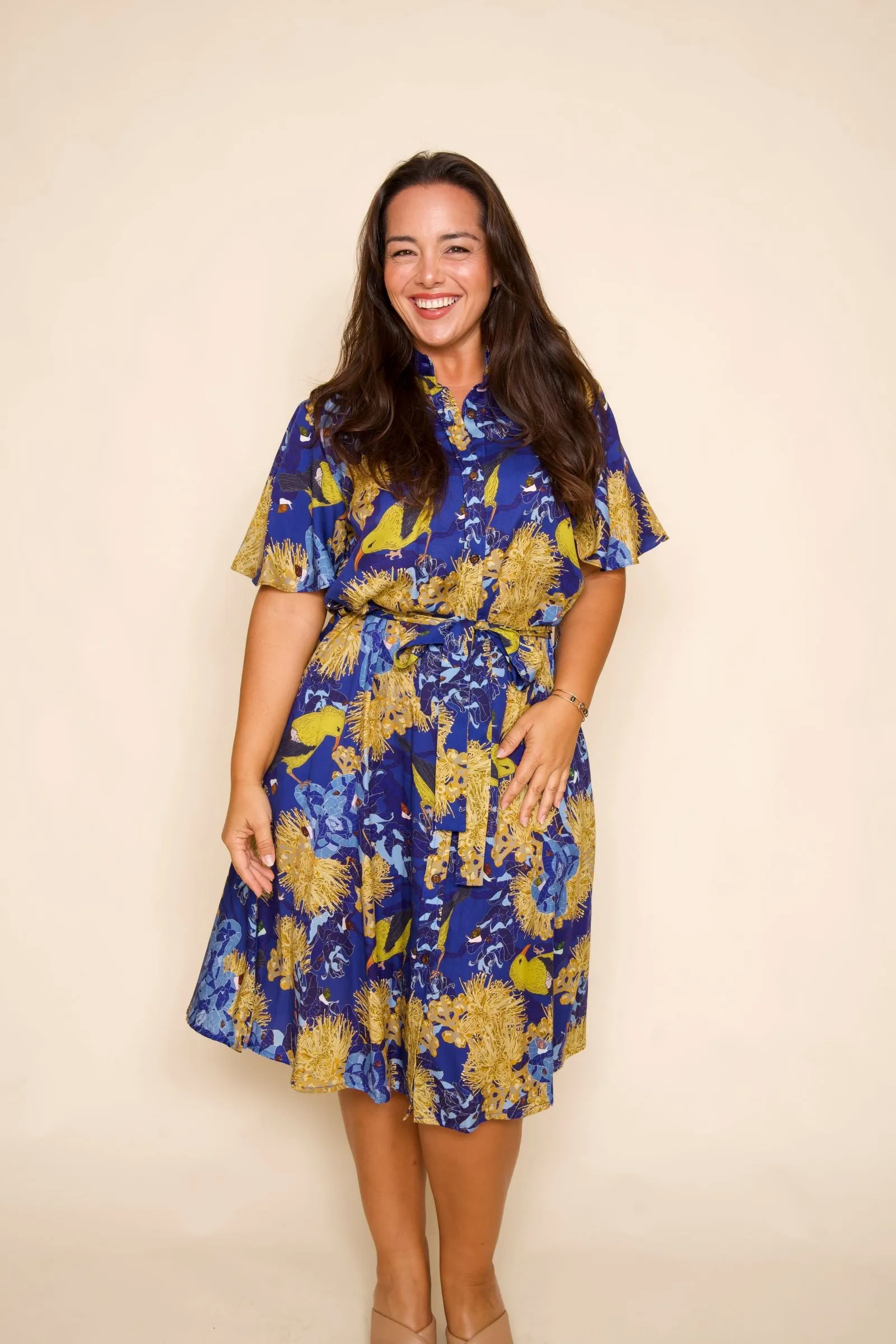 Kaniakapūpū Lehua Polu Button Down Flutter-Sleeve Dress