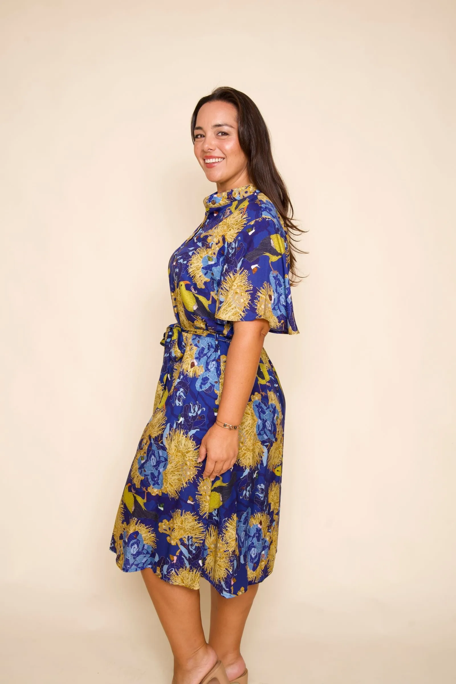 Kaniakapūpū Lehua Polu Button Down Flutter-Sleeve Dress