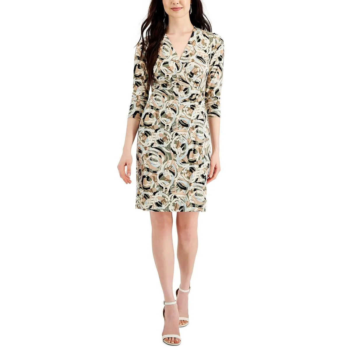 Kasper Womens Printed Midi Wrap Dress