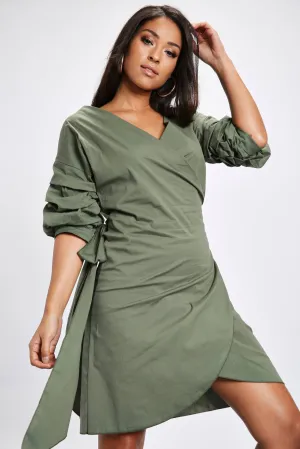 Khaki Shirt Wrap Dress