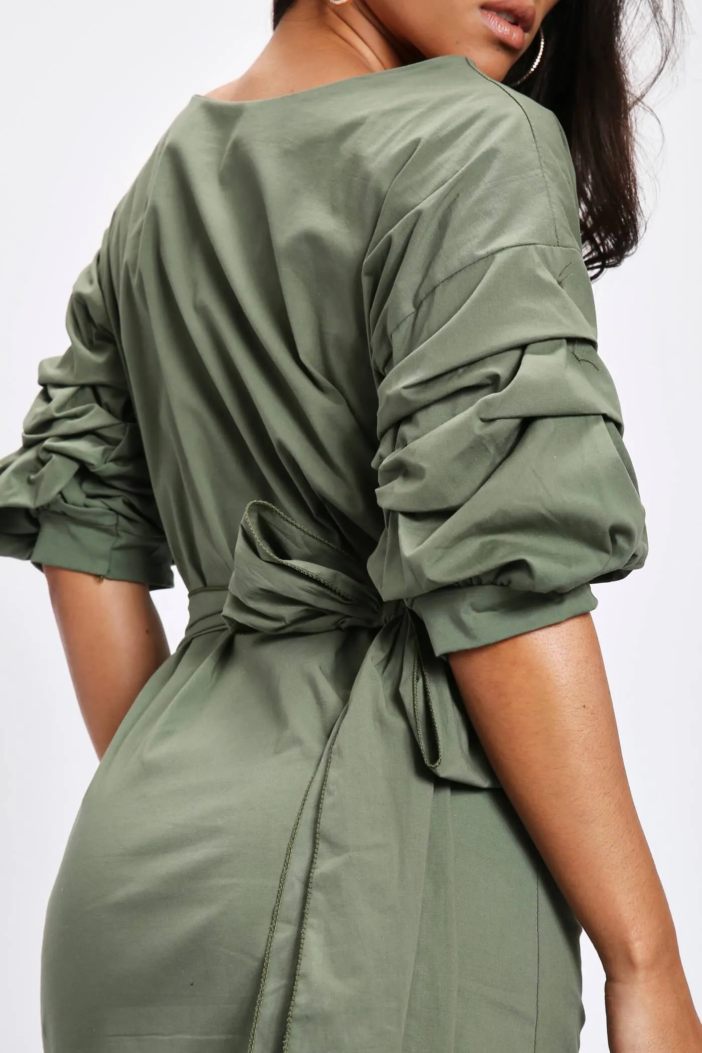 Khaki Shirt Wrap Dress