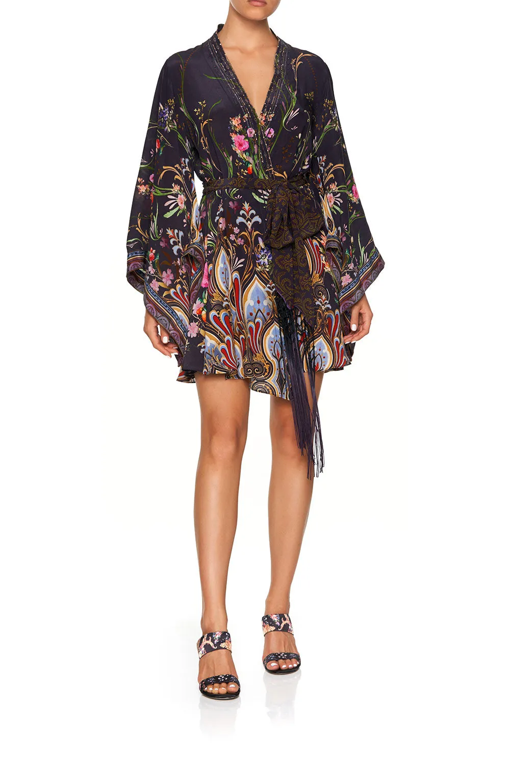 KIMONO WRAP DRESS WITH OBI BELT WILD FLOWER