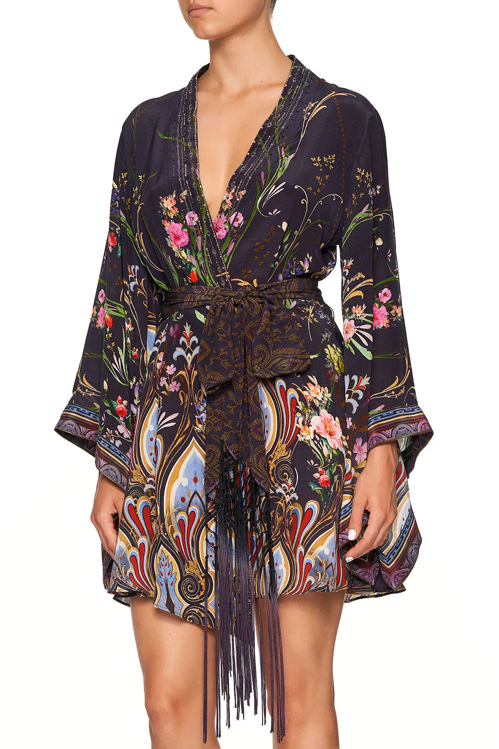 KIMONO WRAP DRESS WITH OBI BELT WILD FLOWER