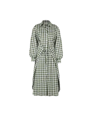 KLEIN GINGHAM WRAP DRESS KHAKI GINGHAM