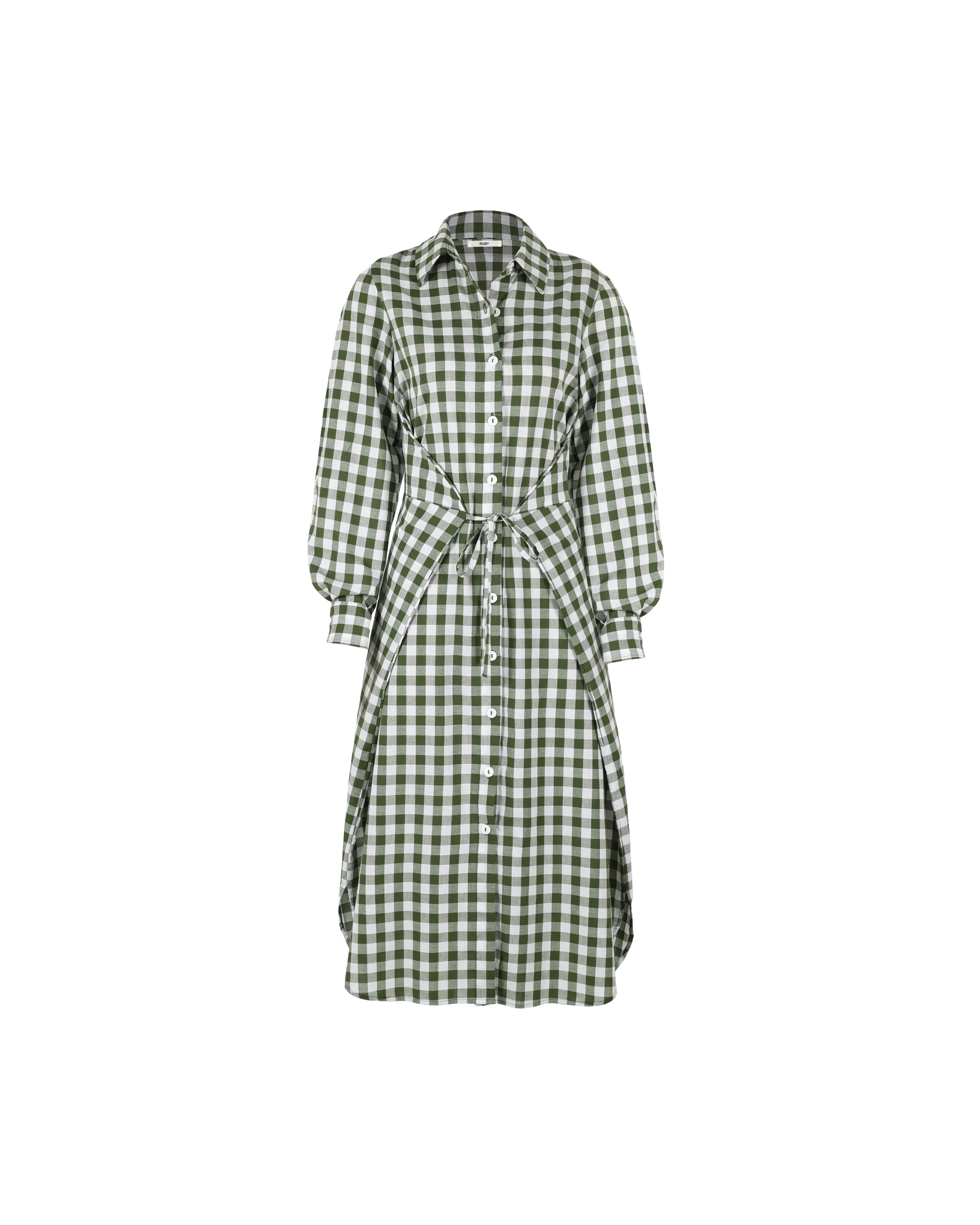 KLEIN GINGHAM WRAP DRESS KHAKI GINGHAM