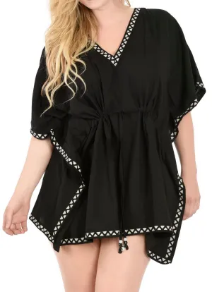 La Leela Beach Swimsuit Women Tunic Cover up Soft Rayon Tunic Dress Caftan Black