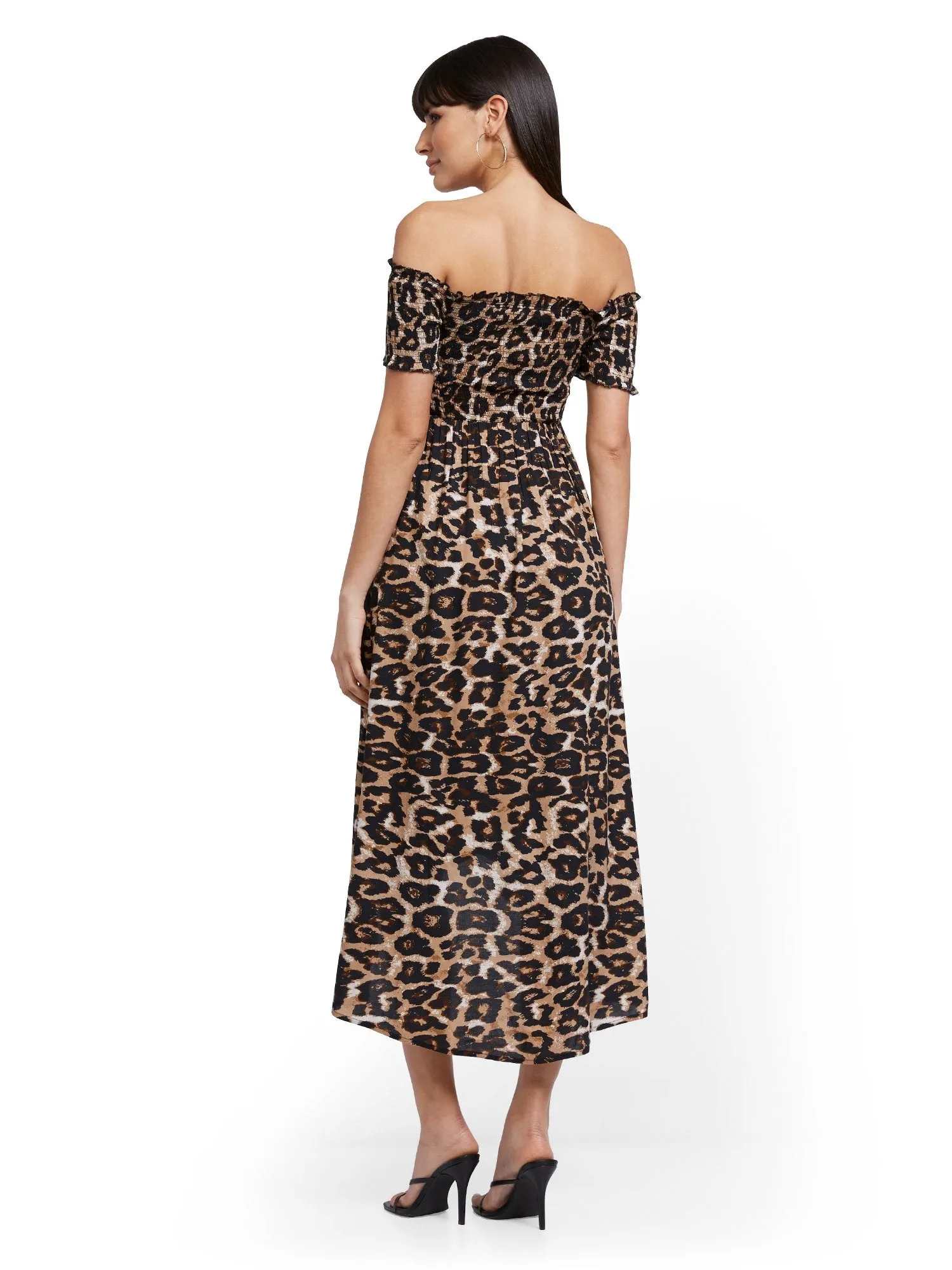 Leopard-Print Off-The-Shoulder Hi-Lo Wrap Maxi Dress