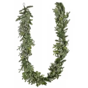 Light Up Christmas Garland Silver Berries Frosted Green Foliage 2.7m 9ft