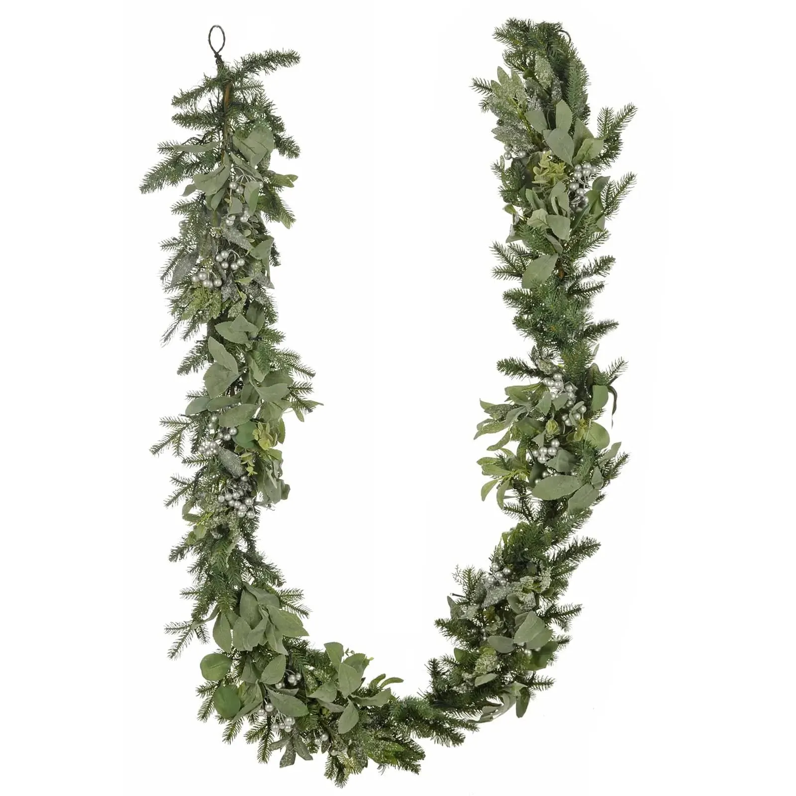 Light Up Christmas Garland Silver Berries Frosted Green Foliage 2.7m 9ft