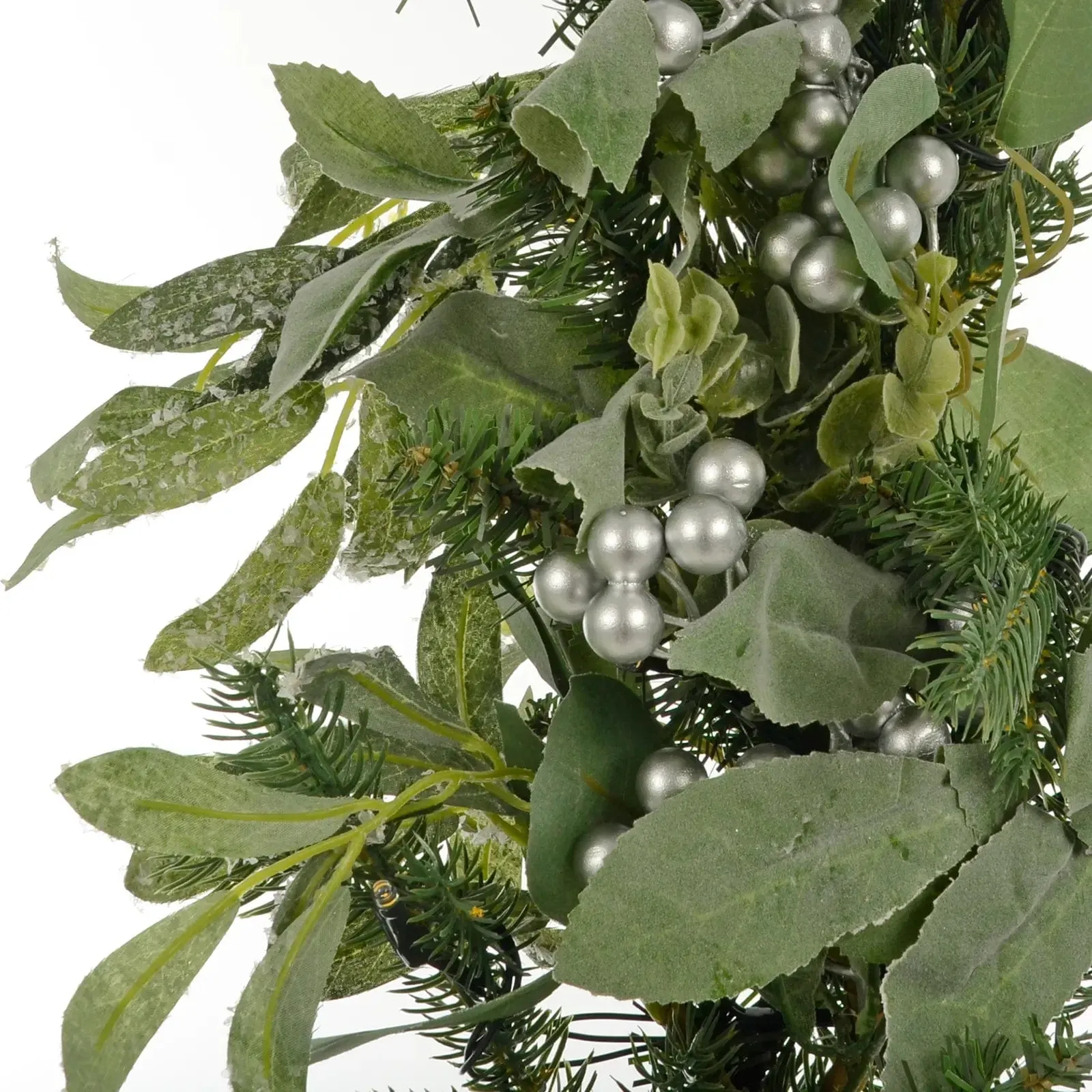 Light Up Christmas Garland Silver Berries Frosted Green Foliage 2.7m 9ft