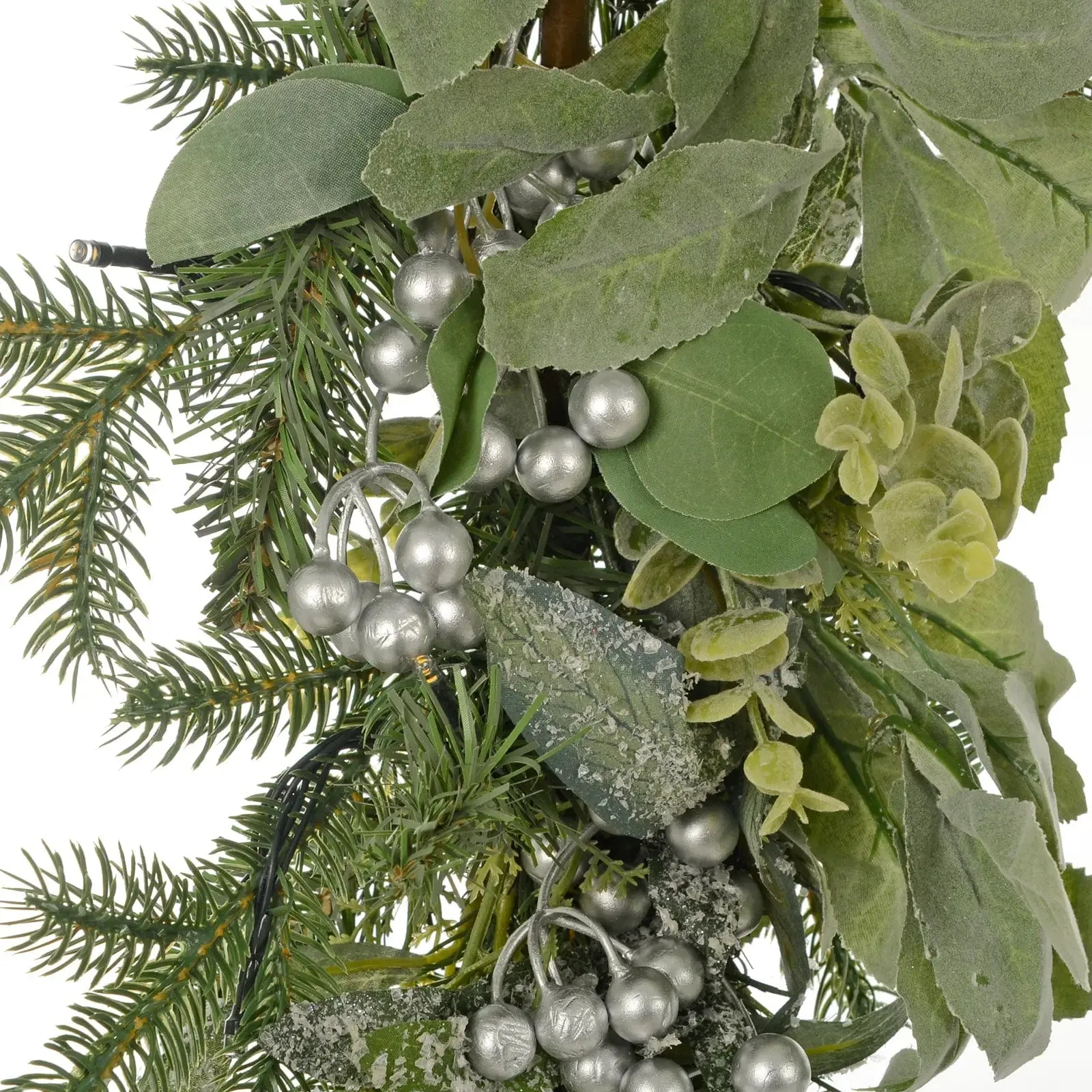 Light Up Christmas Garland Silver Berries Frosted Green Foliage 2.7m 9ft