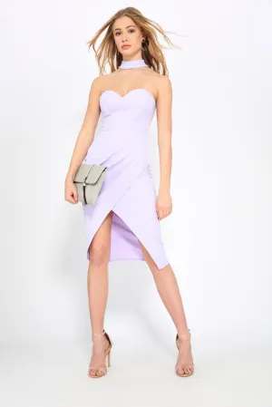 Lilac Wrap Choker Midi Dress