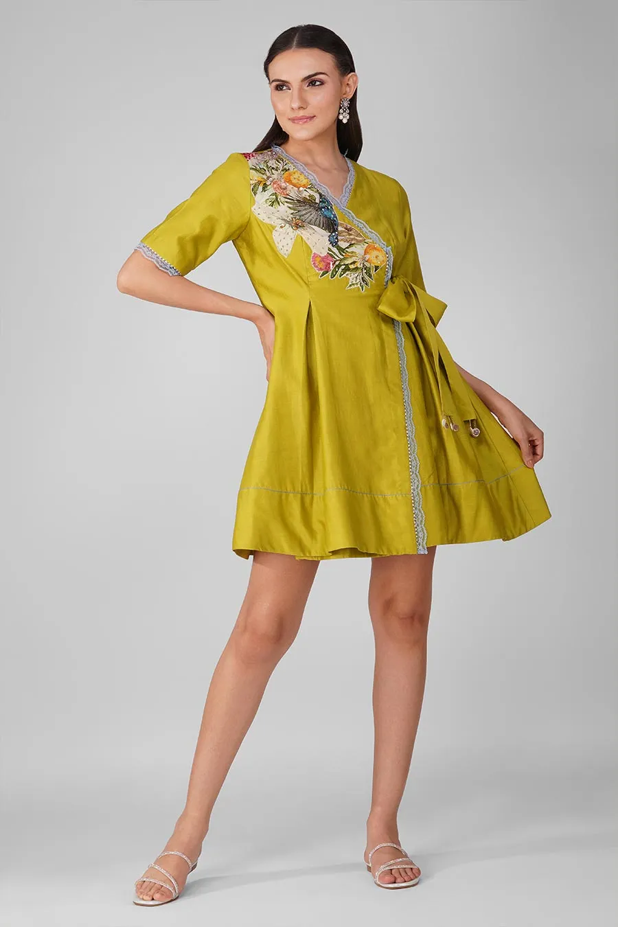 Lime Applique Wrap Dress