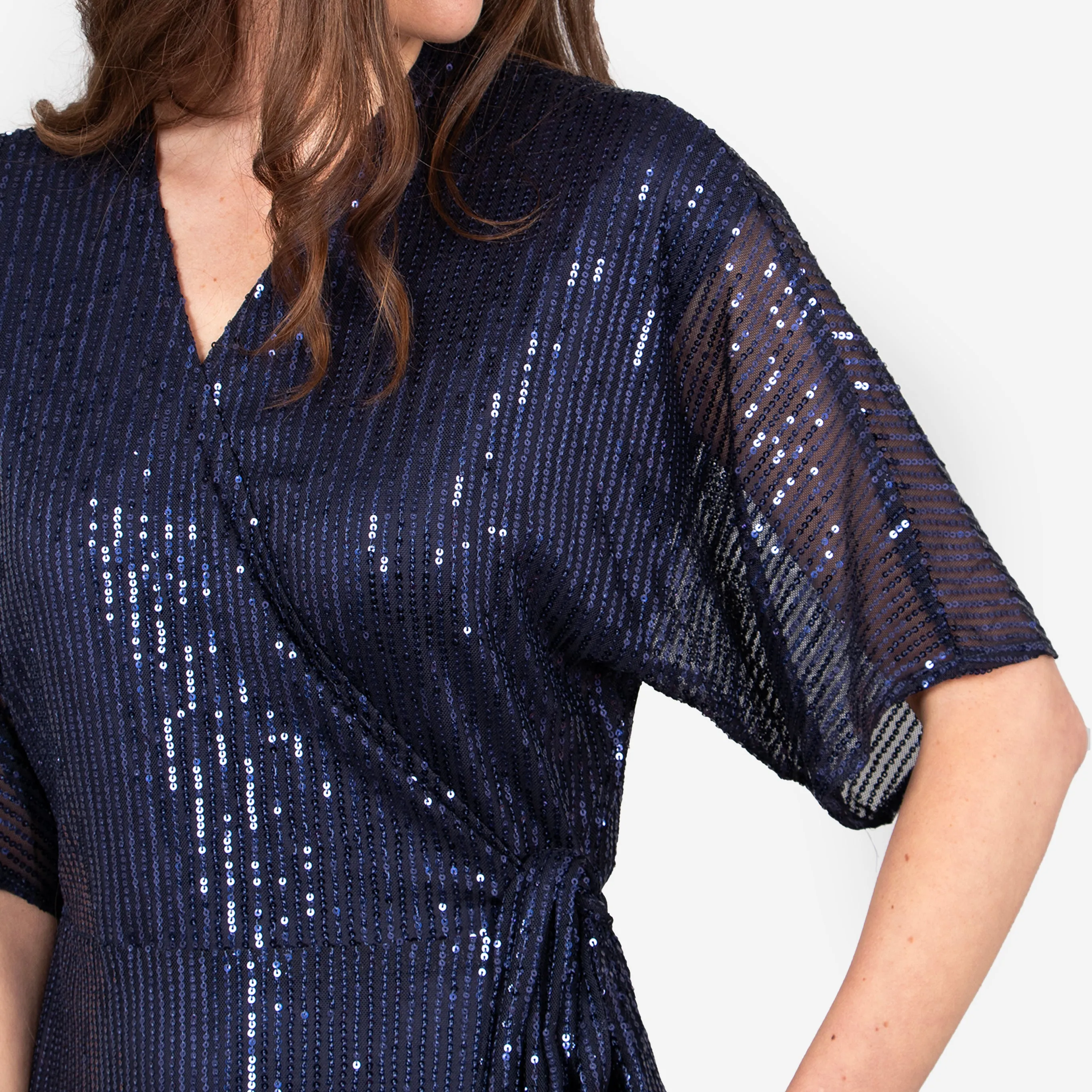 Liv Wrap Dress - Navy Blue, Sequin