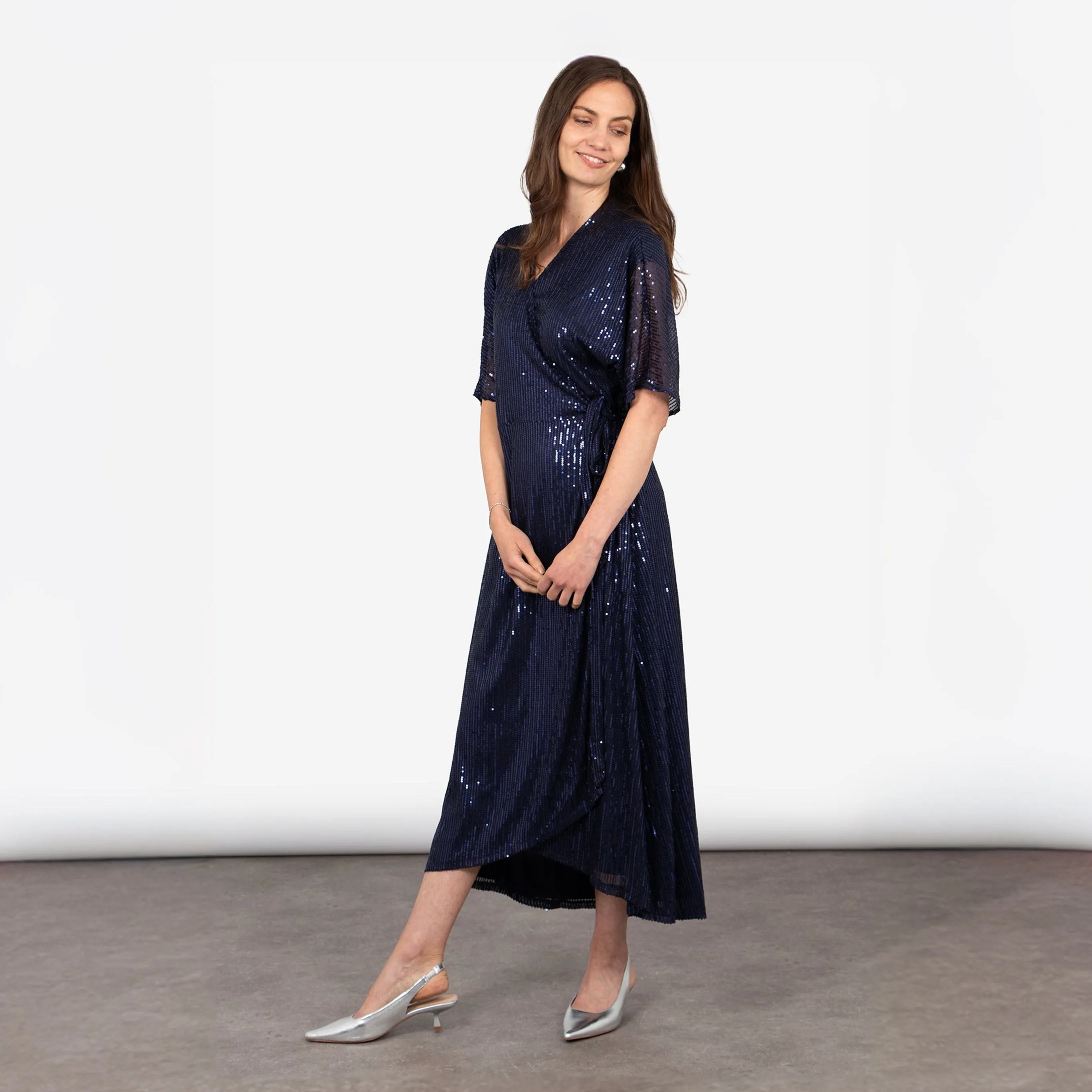 Liv Wrap Dress - Navy Blue, Sequin