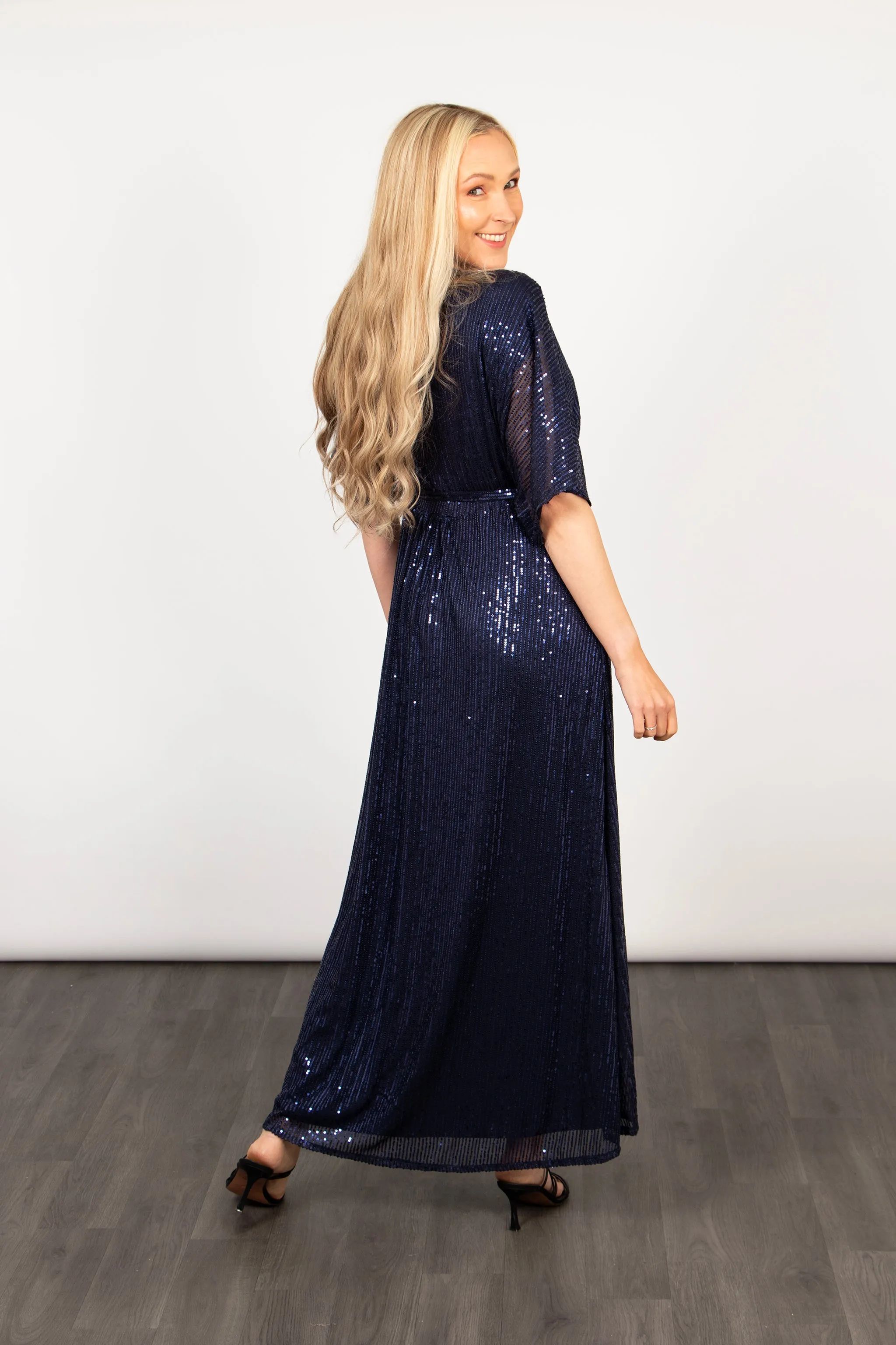 Liv Wrap Dress - Navy Blue, Sequin