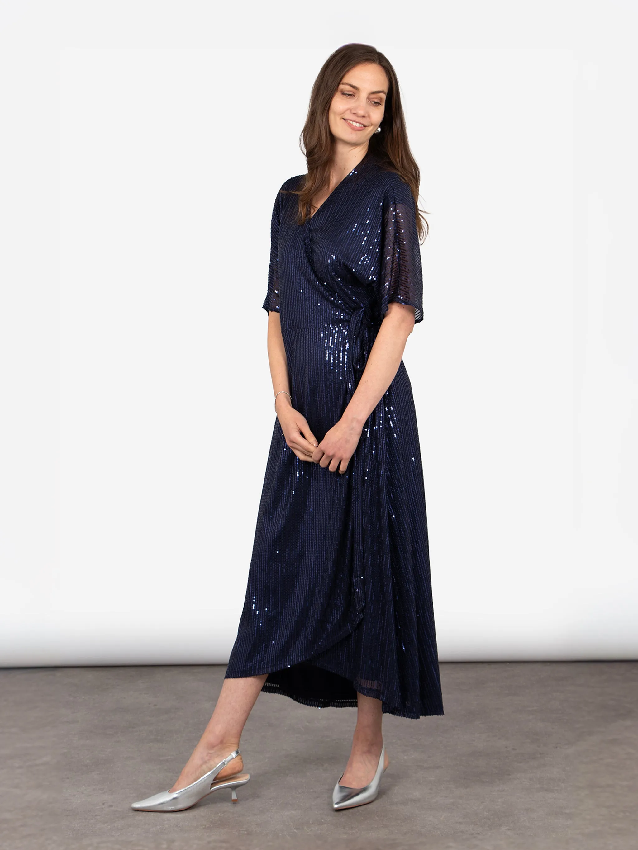 Liv Wrap Dress - Navy Blue, Sequin