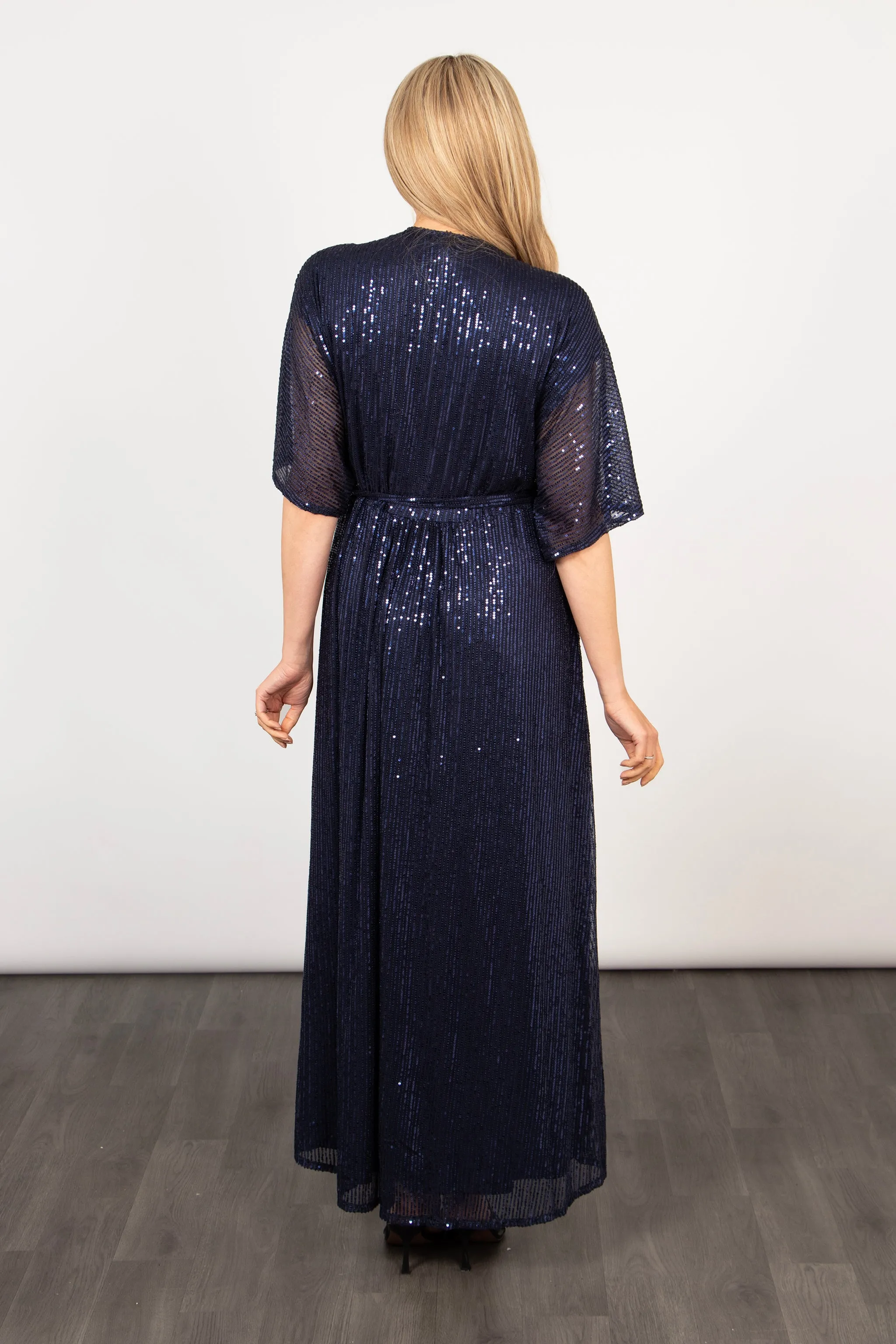 Liv Wrap Dress - Navy Blue, Sequin